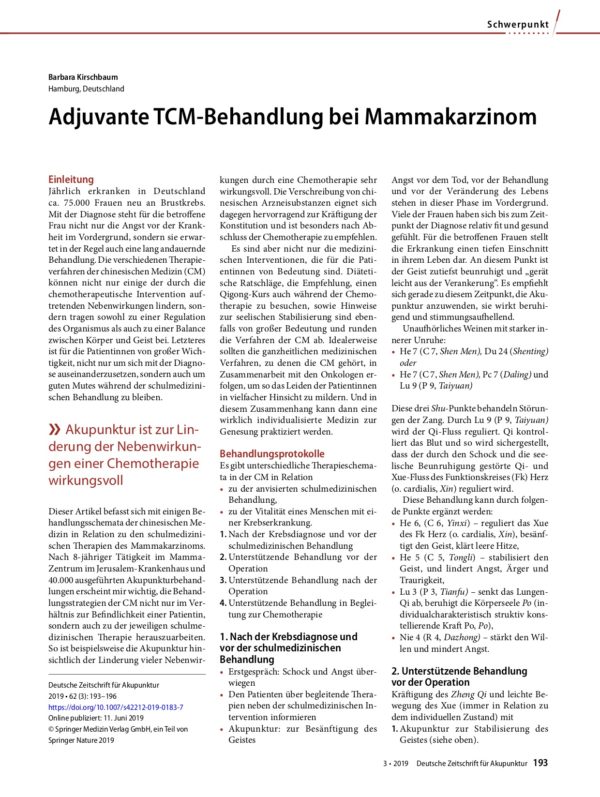 Akupunktur sinnvoll und wirkungsvoll zur Kontrolle der ...